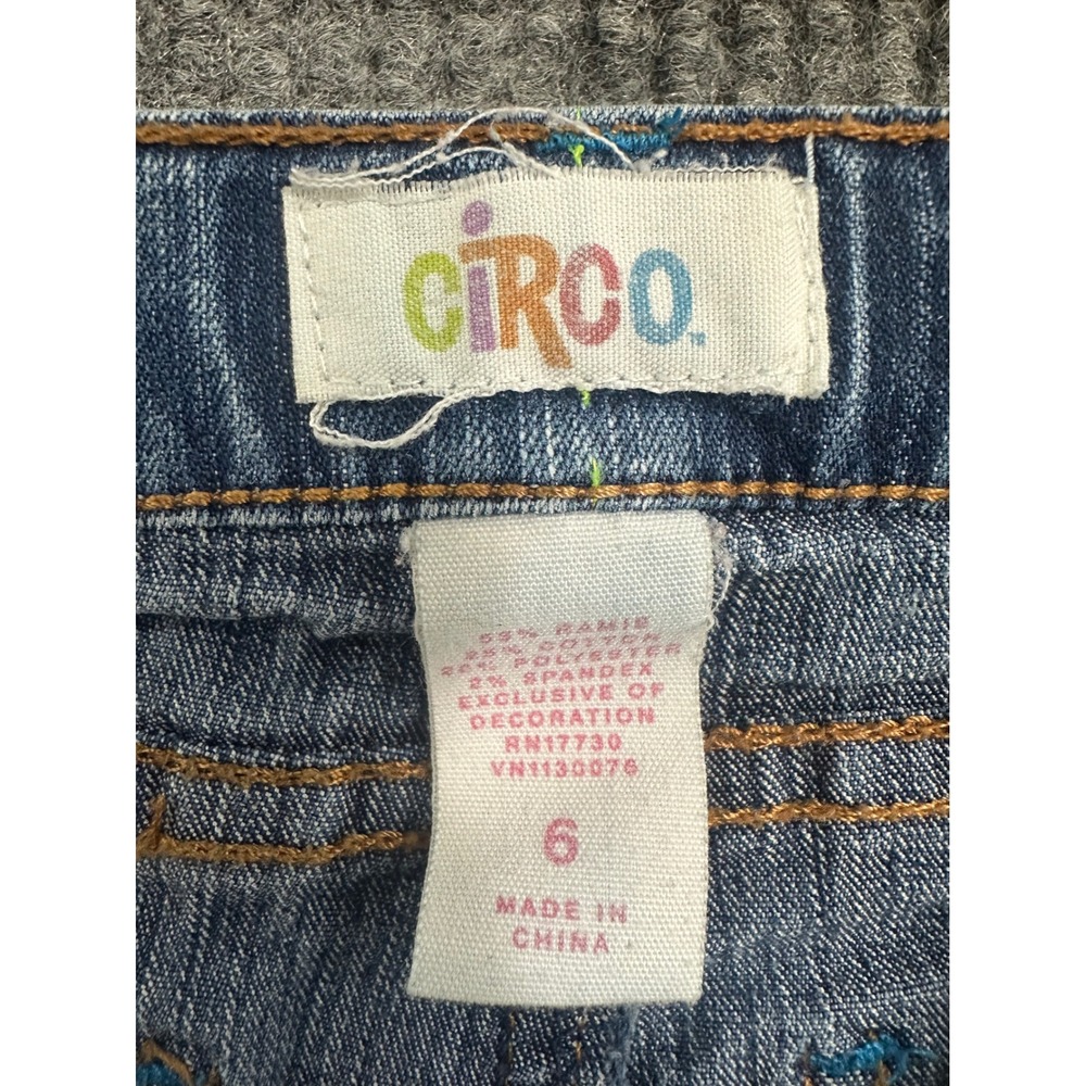 Circo Embroidered Jeans Kids 6 Blue Good Skull Star Rose Tattoo Denim Pants - Picture 8 of 12